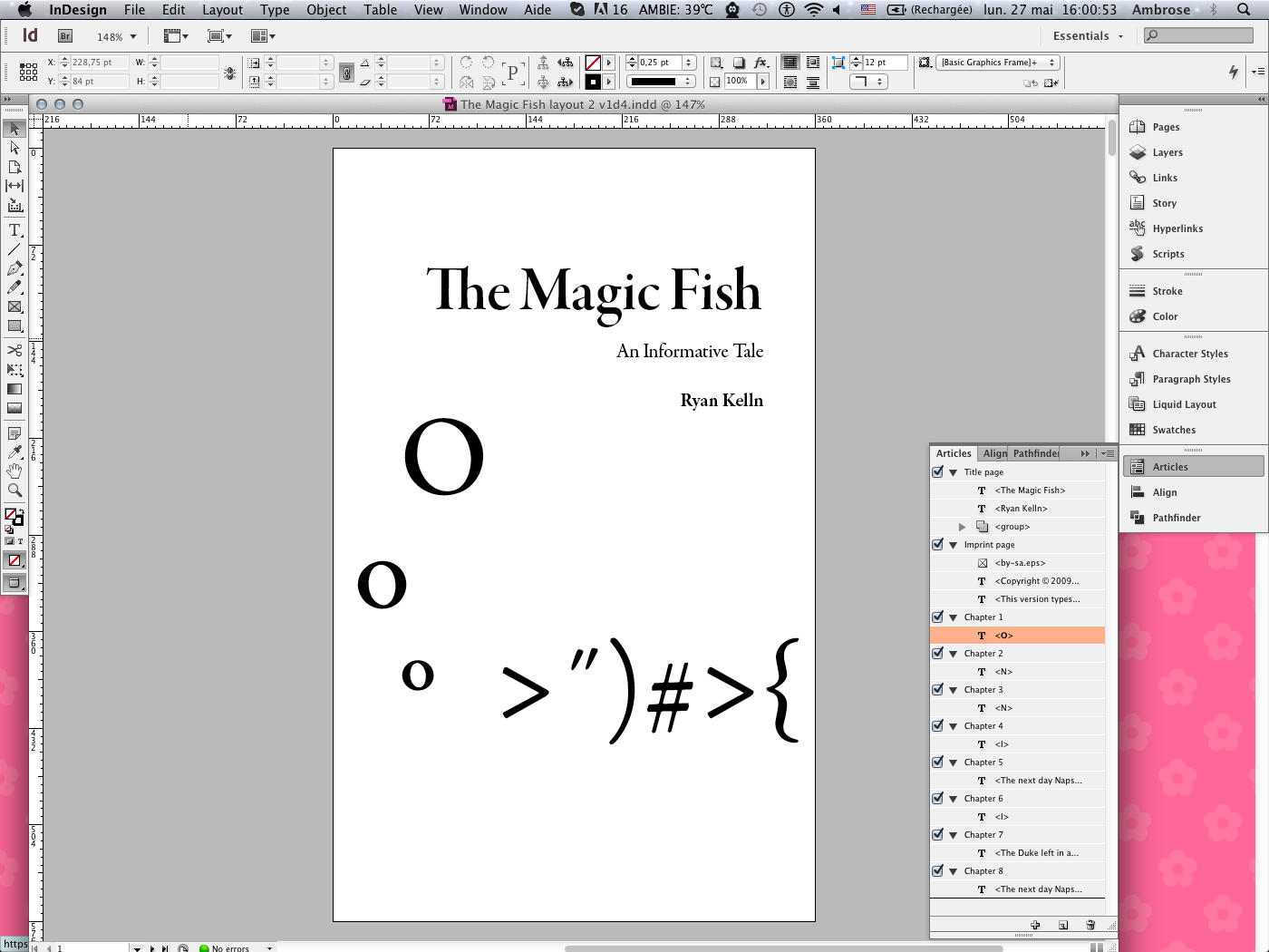 [Screen capture of InDesign CS6, showing how the fish logo is supposed to look like]